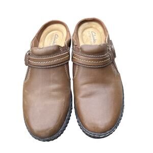 Clarks Womens Clogs 8.5 M 6 UK 39.5 EU Artisan Brown Western Style Slip On Shoes